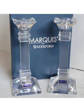 2 Waterford Marquis Crystal Treviso Candlestick Candle Holders 8" tall ~ NEW NWT
